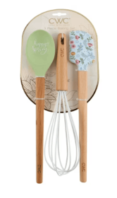 COOK WITH COLOR 3 PIECE SILICONE BAKING SET WITH WOOD HANDLE - SPOON, WHISK AND SPATULA