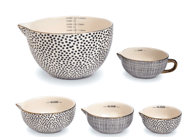 Thyme & Table, 5-Piece Ceramic Mixing Bowl and Measuring Bowl Set, Dot Pattern