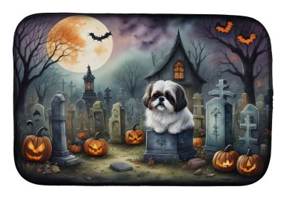Shih Tzu Spooky Halloween Dish Drying Mat Absorbent Dish Drying Mat Pad for Kitchen Counter Dish Drainer Mat for Countertop, 14 x 21", Multicolor