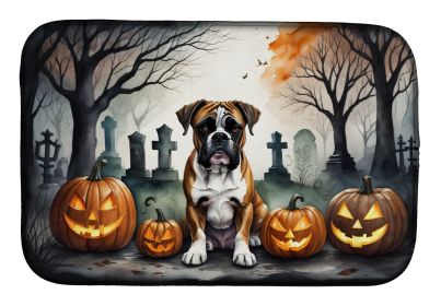 Boxer Spooky Halloween Dish Drying Mat Absorbent Dish Drying Mat Pad for Kitchen Counter Dish Drainer Mat for Countertop, 14 x 21", Multicolor