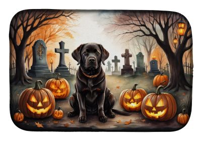 Chocolate Labrador Retriever Spooky Halloween Dish Drying Mat Absorbent Dish Drying Mat Pad for Kitchen Counter Dish Drainer Mat for Countertop