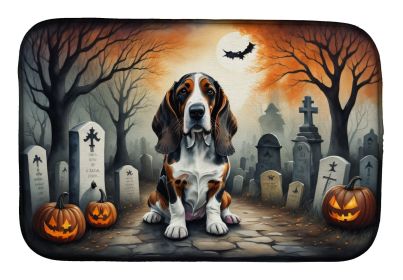 Basset Hound Spooky Halloween Dish Drying Mat Absorbent Dish Drying Mat Pad for Kitchen Counter Dish Drainer Mat for Countertop, 14 x 21", Multic
