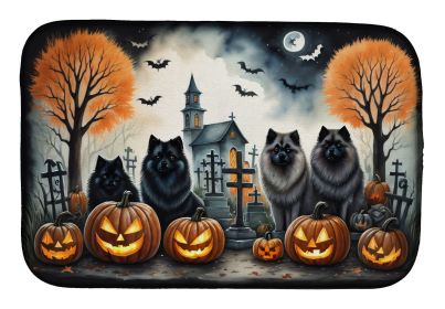 Keeshond Spooky Halloween Dish Drying Mat Absorbent Dish Drying Mat Pad for Kitchen Counter Dish Drainer Mat for Countertop, 14 x 21", Multicolor