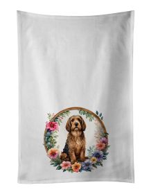 Otterhound and Flowers Kitchen Towel Set of 2 White Dish Towels Decorative Bathroom Hand towel for Hand, Face, Hair, Yoga, Tea, Dishcloth, 19 X 2