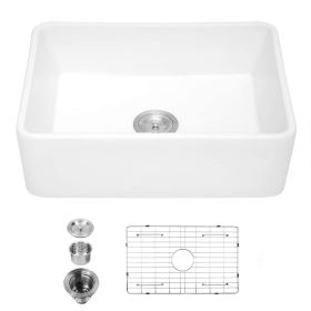 30" x 20" Ceramic Farmhouse Apron-Front Kitchen Sink Single Bowl White
