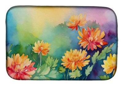 Chrysanthemums in Watercolor Dish Drying Mat Absorbent Dish Drying Mat Pad for Kitchen Counter Dish Drainer Mat for Countertop, 14 x 21", Multico (Default: Default)
