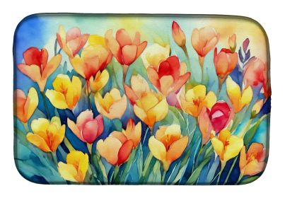 Freesias in Watercolor Dish Drying Mat Absorbent Dish Drying Mat Pad for Kitchen Counter Dish Drainer Mat for Countertop, 14 x 21", Multicolor (Default: Default)
